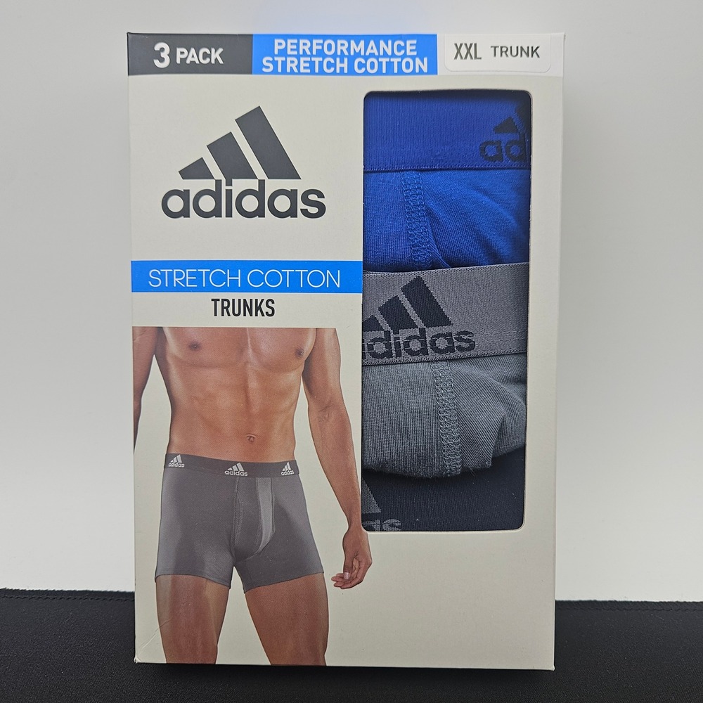 Adidas Mens 3 Pack Performance Stretch Cotton Trunks XXL Blue Grey IR0833 New